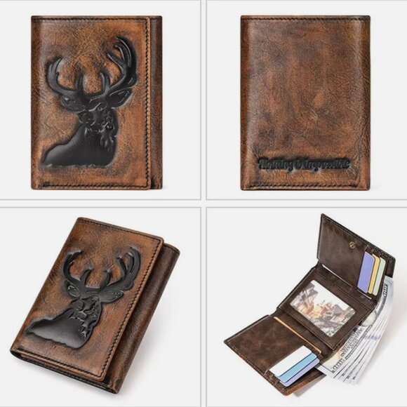 Men's Full-Grain Leather Wallet with RFID Blocking ID Credit Card Slots Billfold - Picture 3 of 4